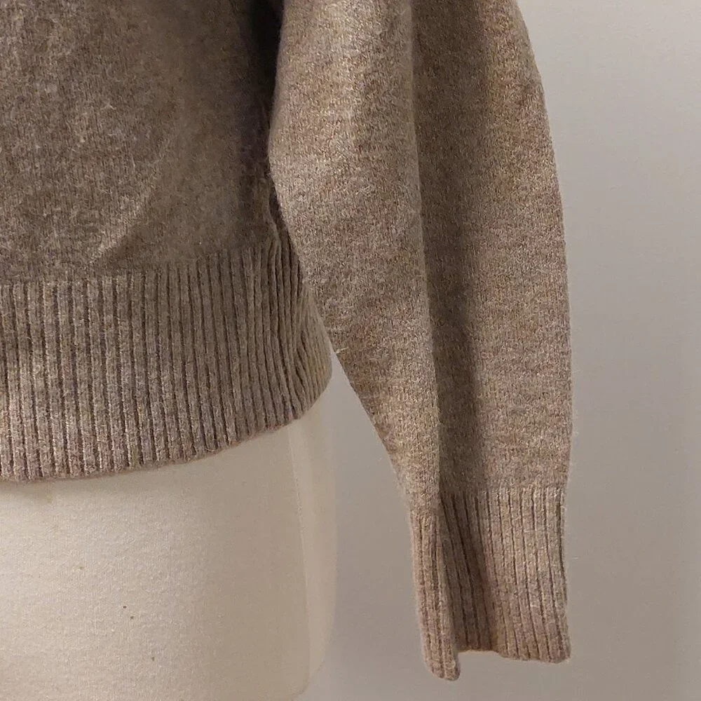J. Crew Cappuccino Tan Wool-blend Polo Collar V-Neck Sweater Size XS/S - Picture 4 of 10